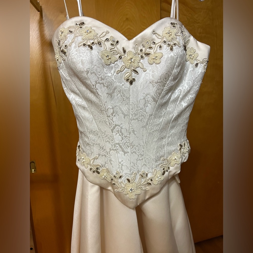 2 piece renaissance ivory / champagne corset gown